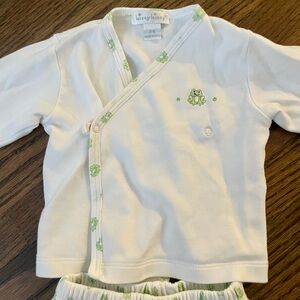 Kissy Kissy Cream Wrap Top with Green Frog Embroidery